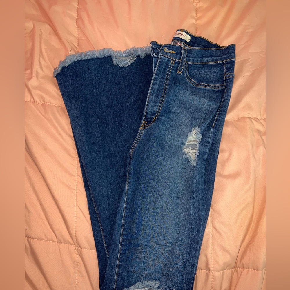 Vibrant MIU Distressed Flare Jeans Size 7 High Rise - Picture 3 of 11